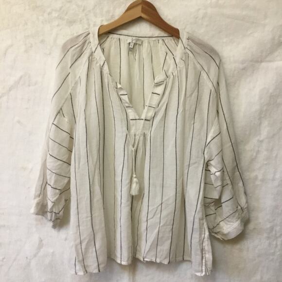 Joie White and Black Striped Peasant Tassel Top - Picture 2 of 15